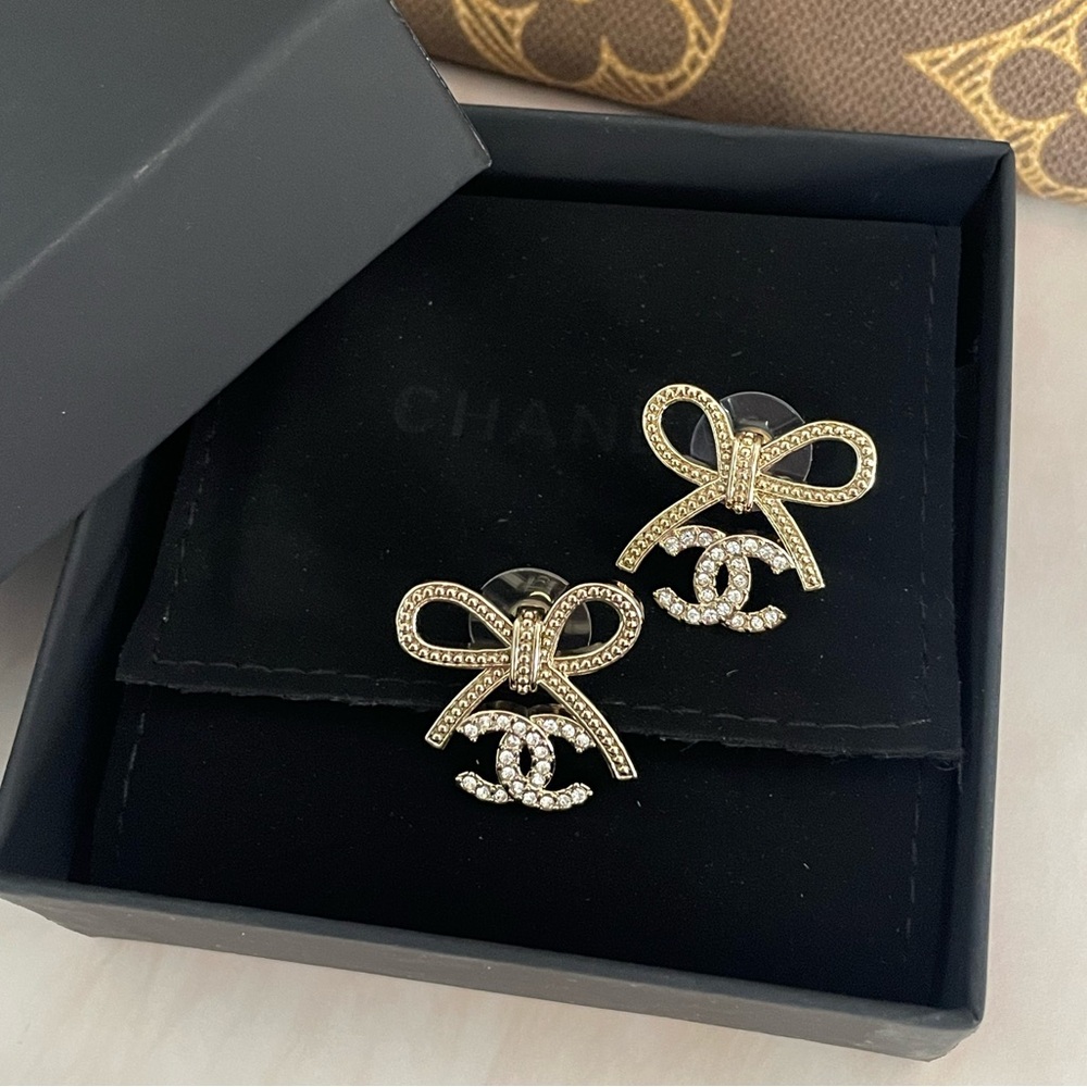 Chanel Bow & CC Crystal Earrings